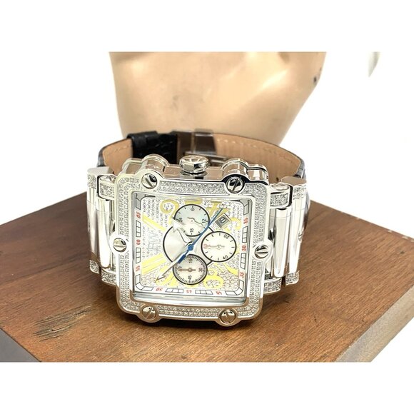 JBW Men's Watch JB6215 Phantom Diamond Quartz Silver Square 42mm Black Leather - Picture 8 of 14